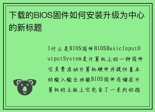 下载的BIOS固件如何安装升级为中心的新标题